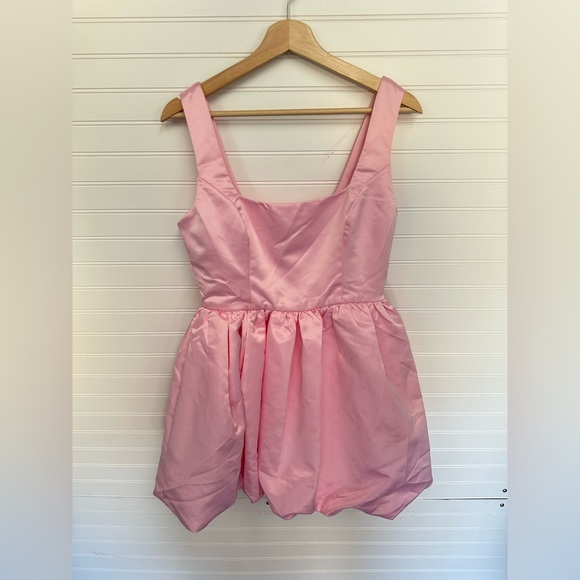 Lulus Regal Cutie Light Pink Satin Square Neck Bubble-Hem Mini Dress - Picture 8 of 8